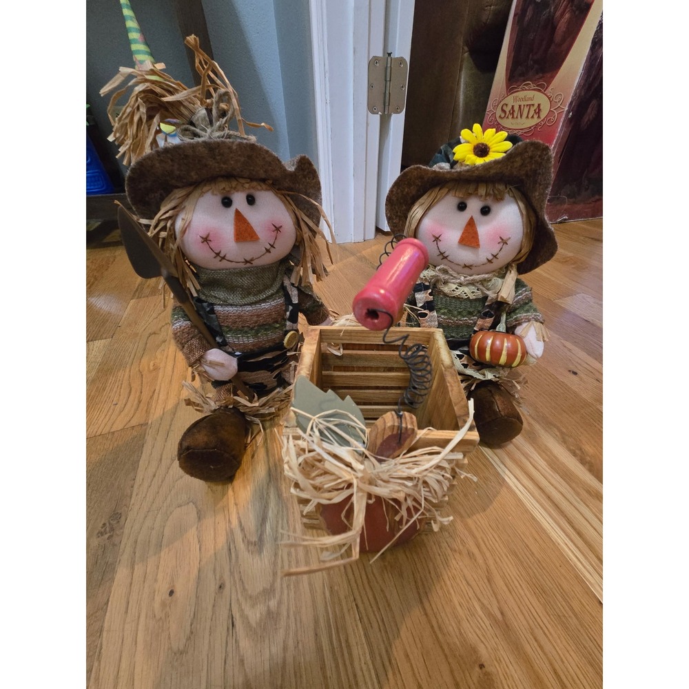 Fall Scarecrow Shelf Sitter Decor Set Harvest Thanksgiving Plush Figures 3 pc